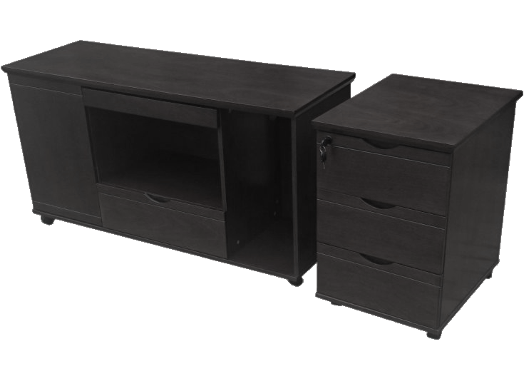 Stunning Black Ash Real Wood Veneer Executive Office Desk With Pedestal & Return - L3F-U57163-1600mm